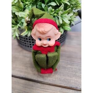 Vintage Elf Knee Hugger Pixie Figure Sakai & Co Ltd Japan Red Green 4"
